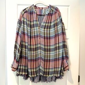 Free People S Plaid Oversized Boho Cotton Tunic